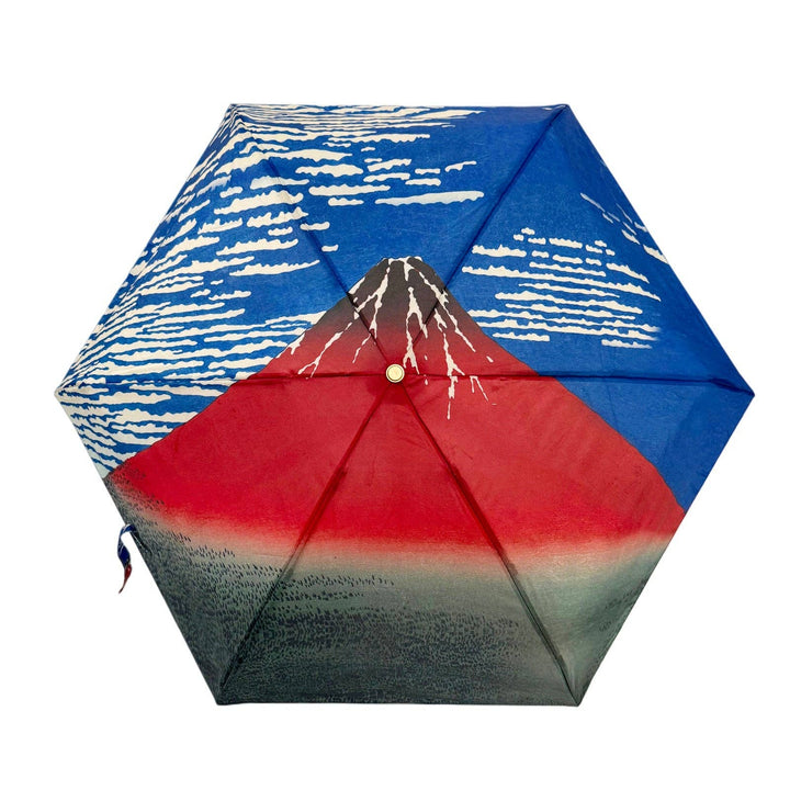 Hokusai Red Mount Fuji Umbrella with Travel Case (Mini)
