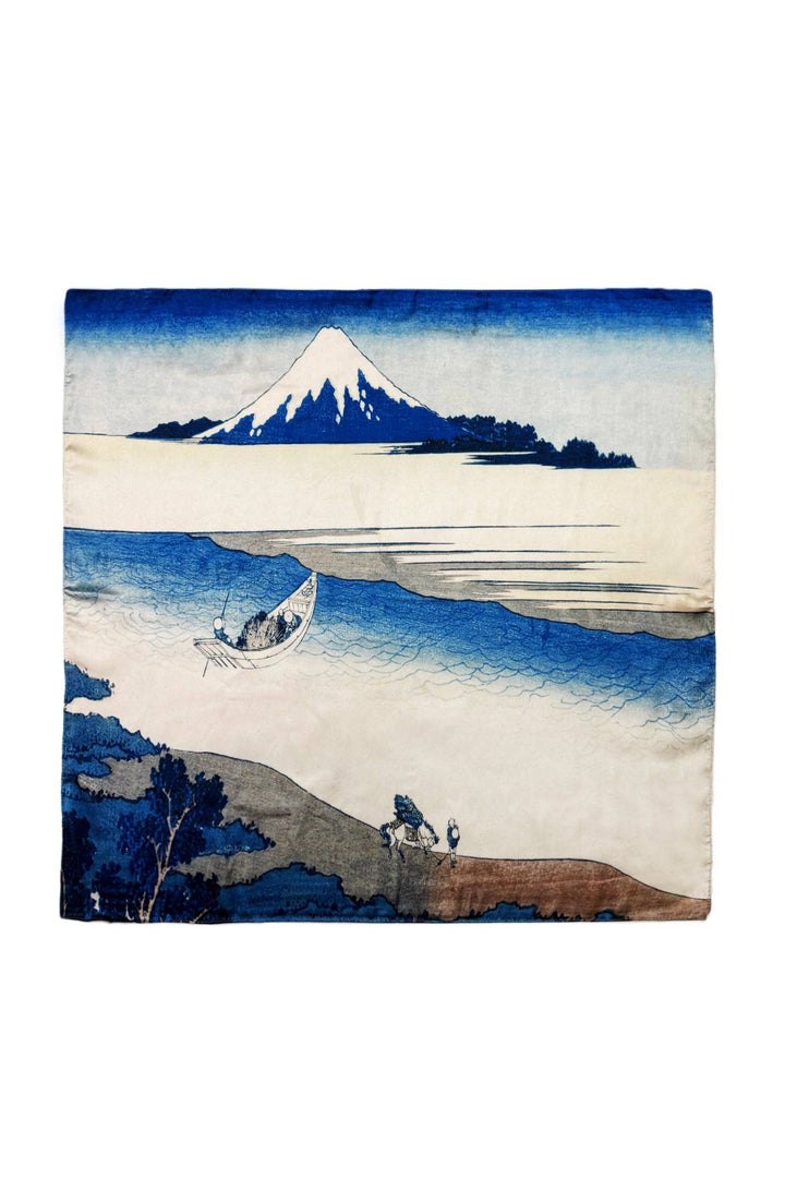 Hokusai Tama River Print Silk Square Scarf