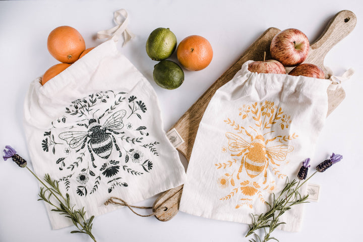 Reusable bags, set of 2 Bee Bags