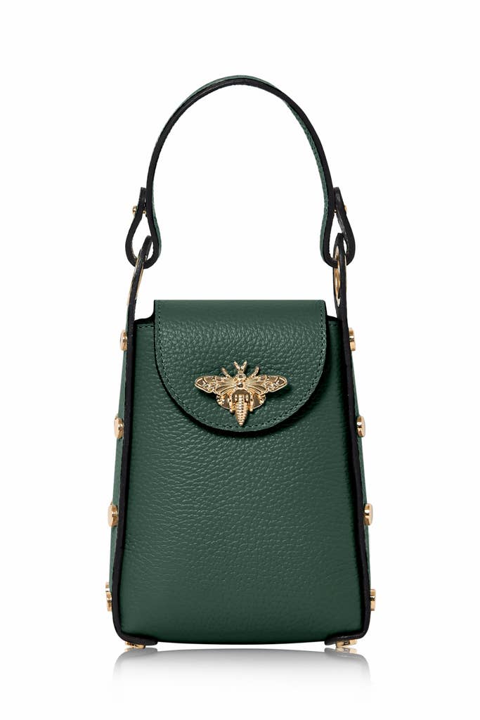 Italian Genuine Leather Mini Bee Bag with Gold Chain Strap