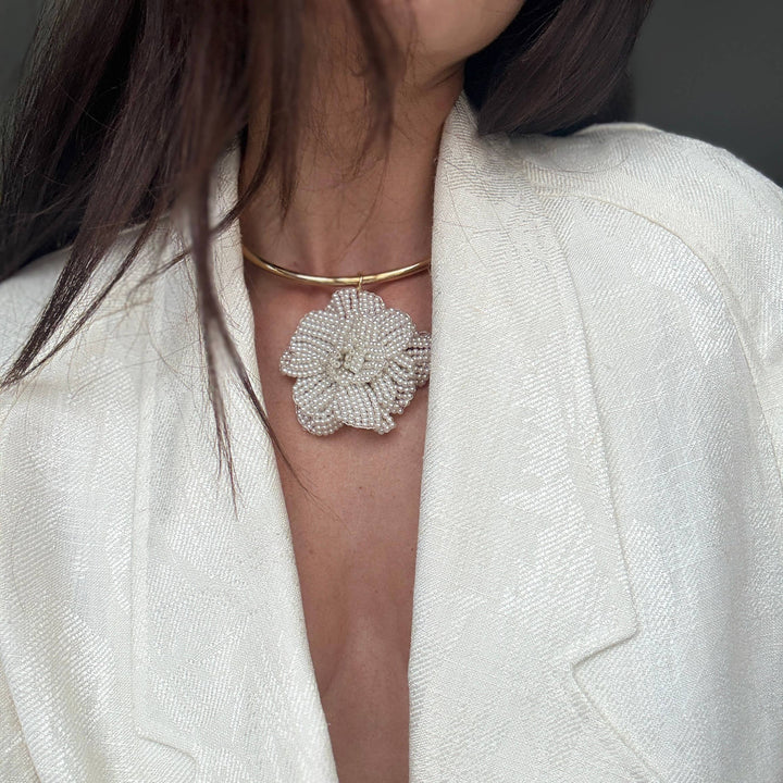 Genuine Pearl Beaded Floral Apliqué Choker