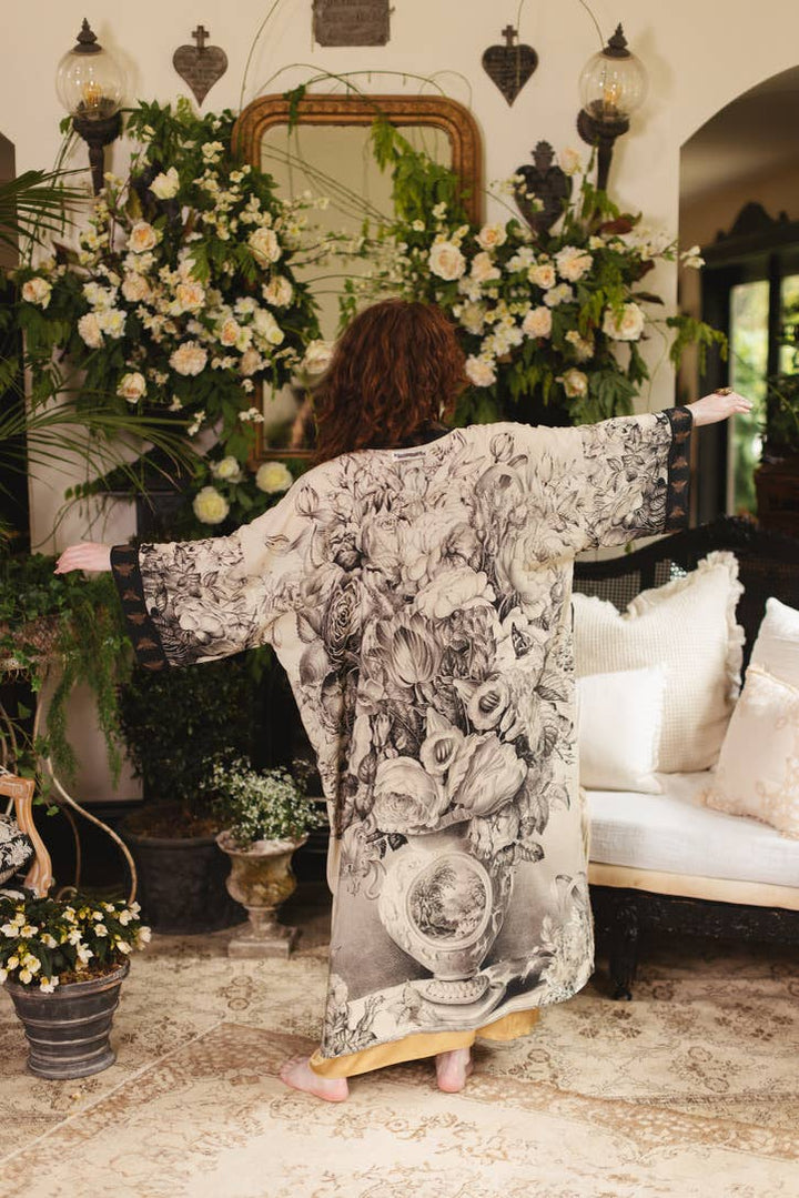 Honey & The Moon Opera Duster Kimono Robe w/ Florals & Bees