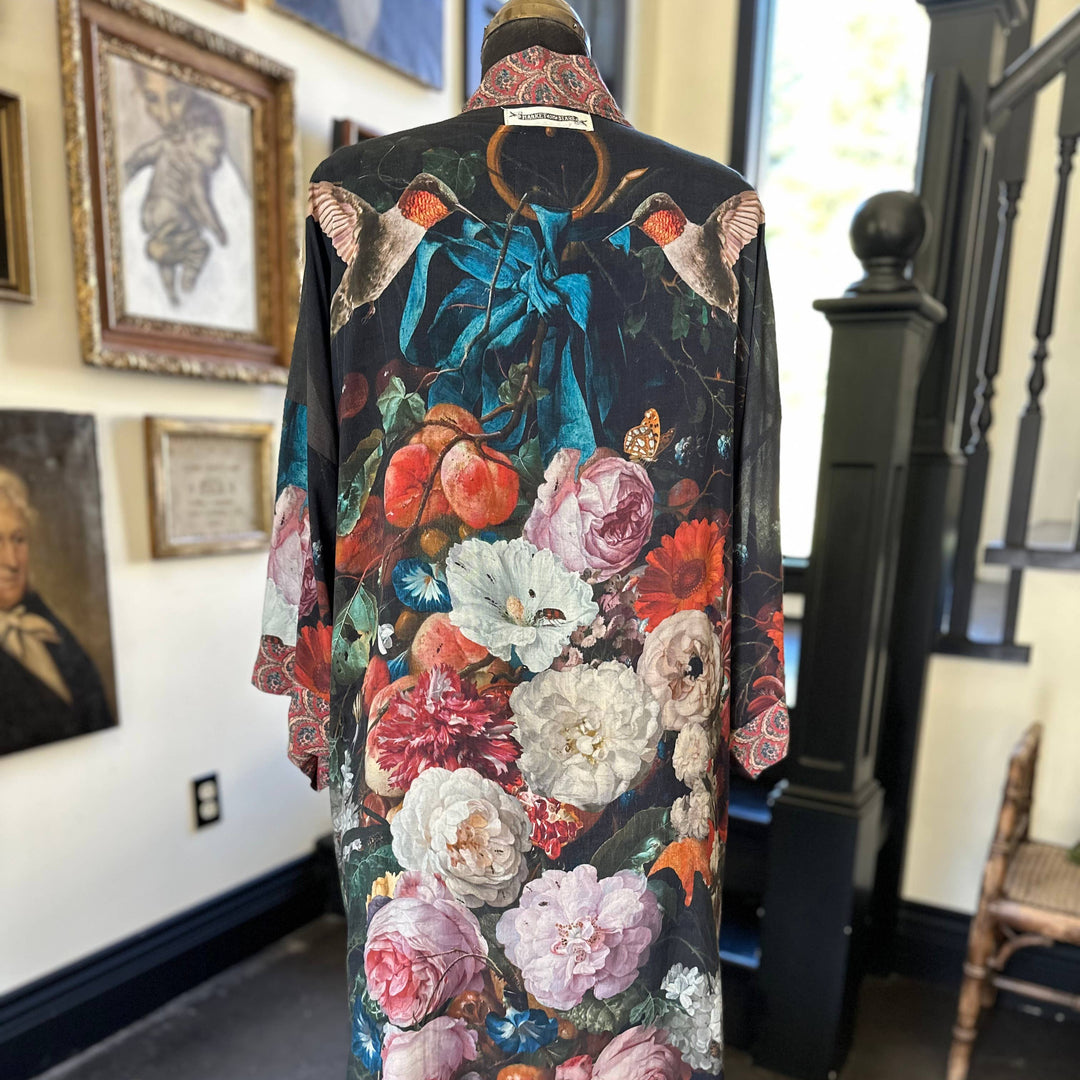 Flight of Fancy Long Duster Kimono Robe w/ Hummingbirds