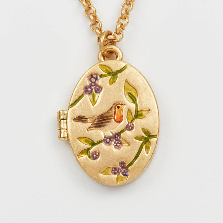 Robin & Blackberry Gold Oval Locket Chain Necklace