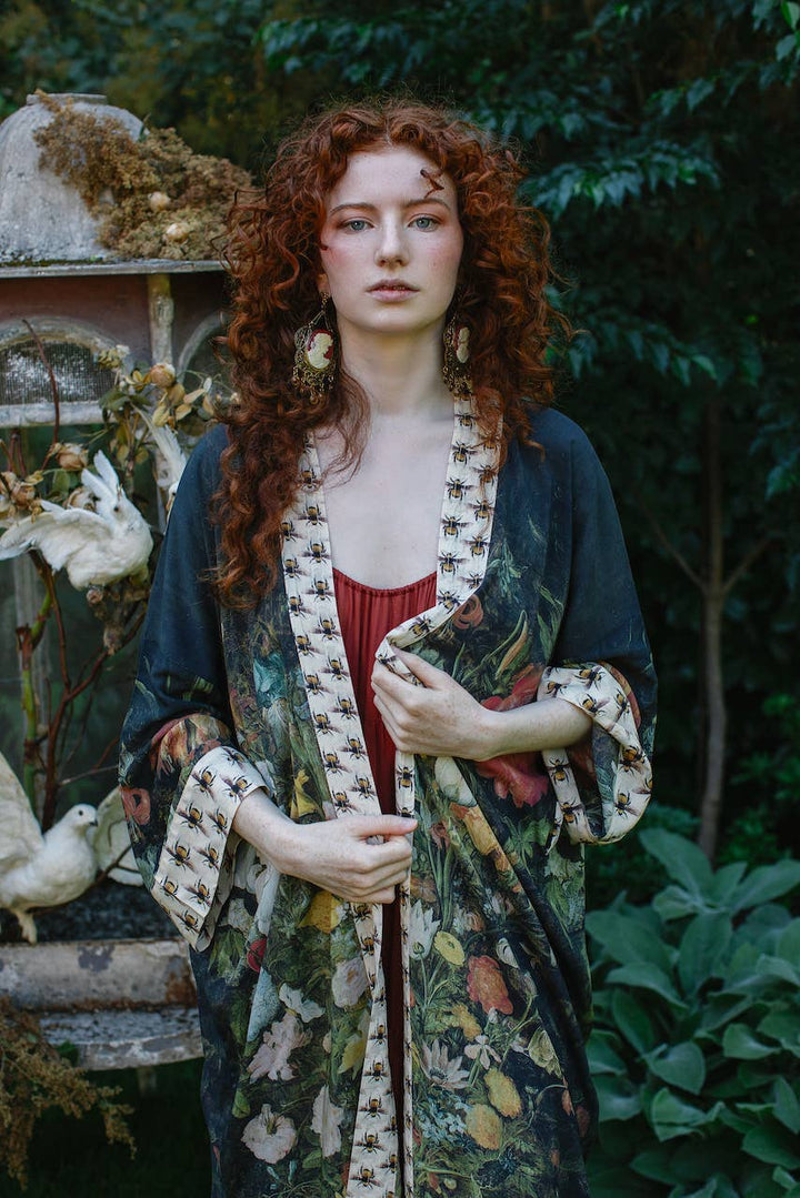 I Dream In Flowers Opera Duster Kimono Robe with Bees