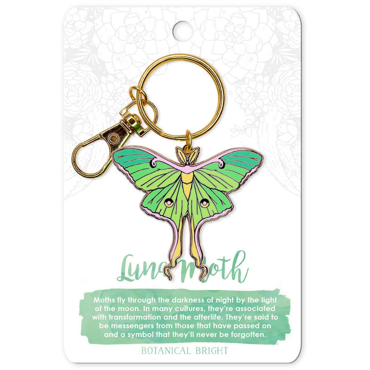 Luna Moth Enamel Keychain with Key Clip