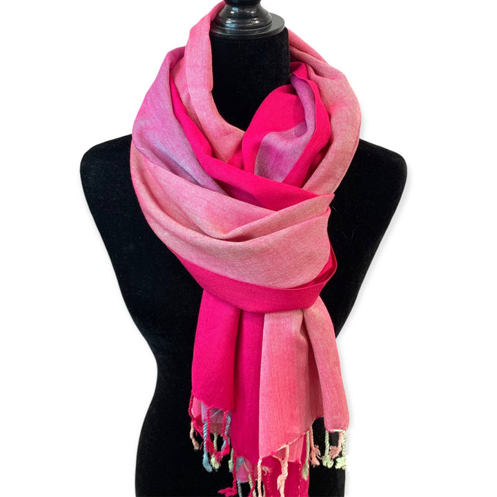 Wide Striped Handwoven Viscose Scarf - Pink & Fuchsia