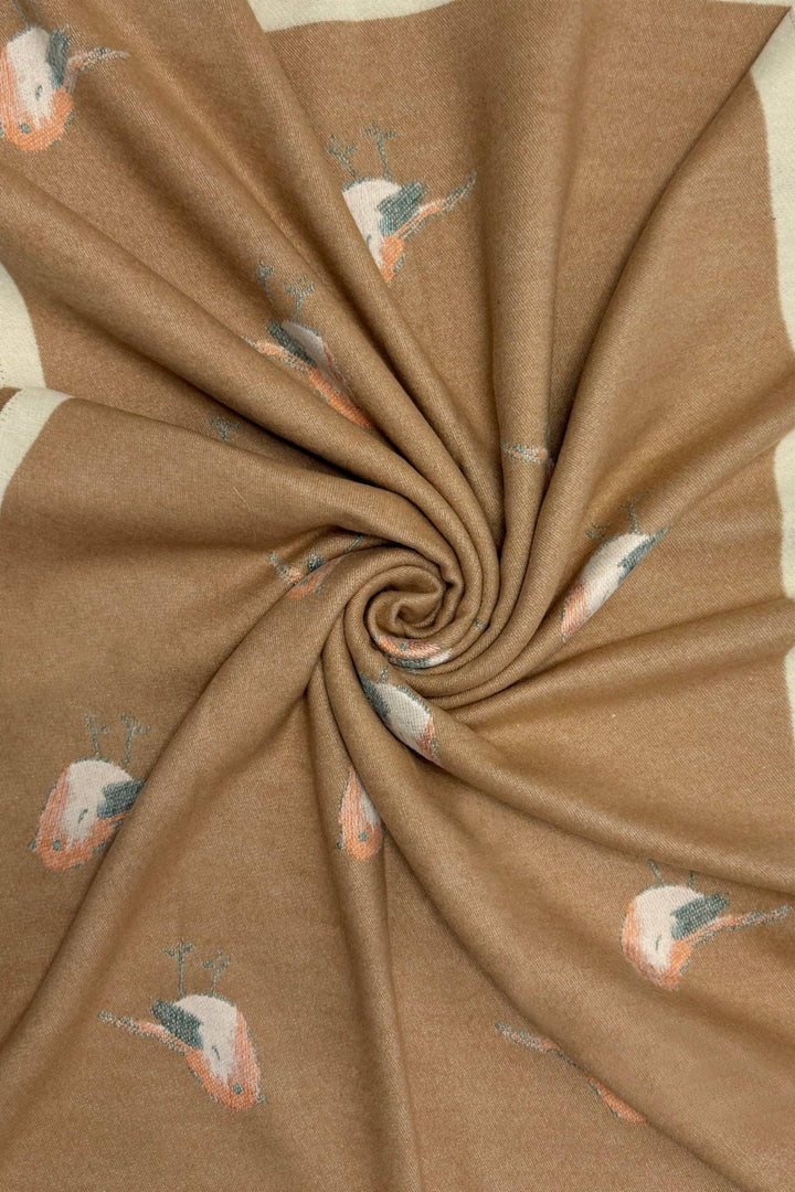 Robin Bird Print Wool Frayed Scarf