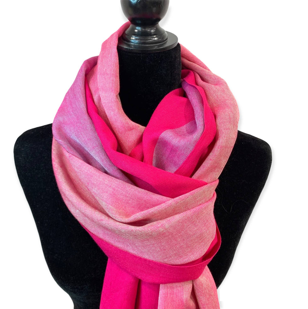 Wide Striped Handwoven Viscose Scarf - Pink & Fuchsia
