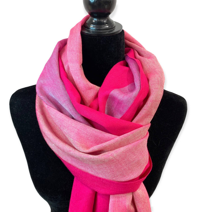 Wide Striped Handwoven Viscose Scarf - Pink & Fuchsia