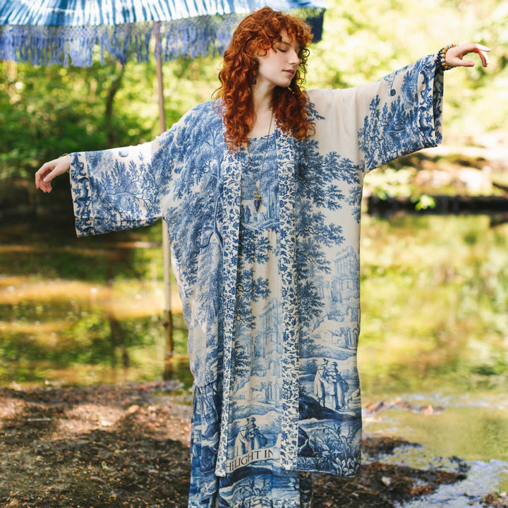 Let The Light In Opera Duster Kimono Robe w/ Delft Print