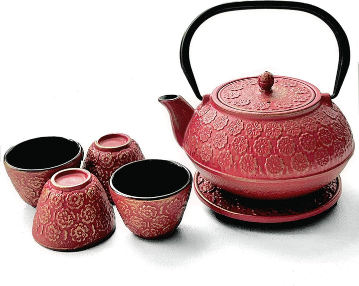 1.0 Liter Enamel Coated Cast Iron Sakura Blossom Teapot Set
