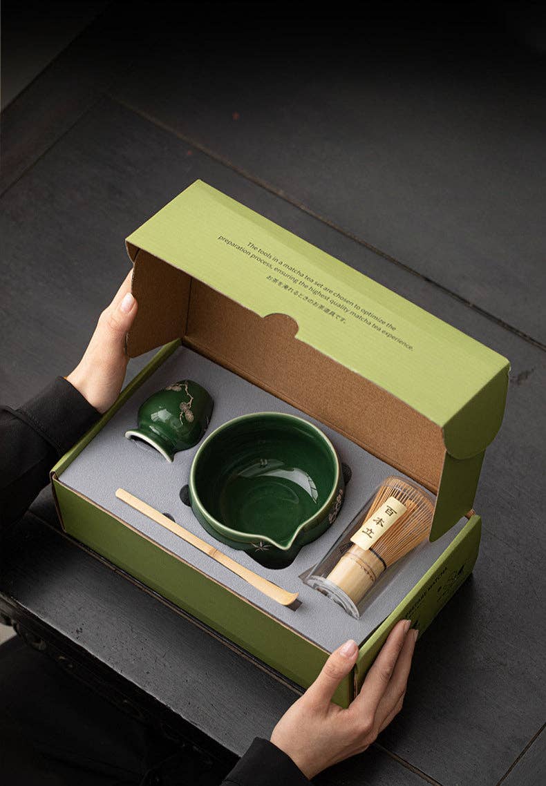Gohobi Ceramic Matcha Set - Green Flower