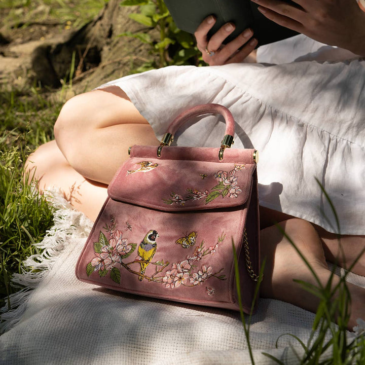 Morning Song Bird Embroidered Mini Pink Tote