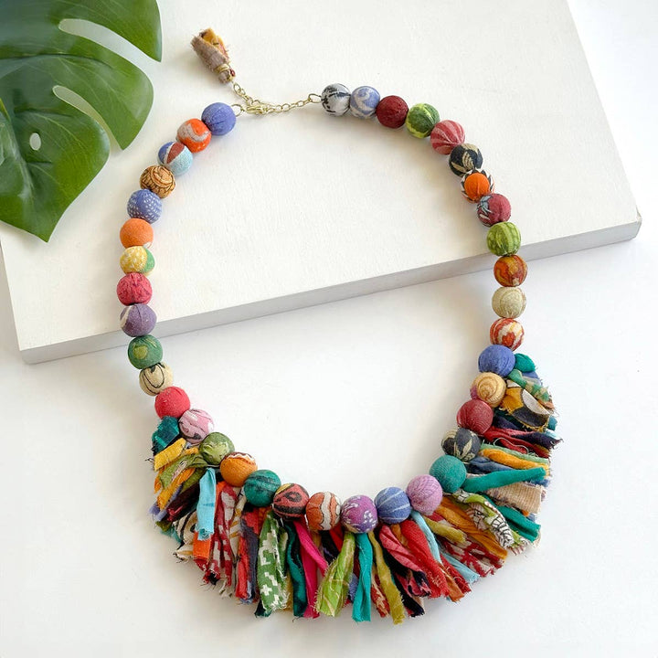 Kantha Crested Fringe Necklace