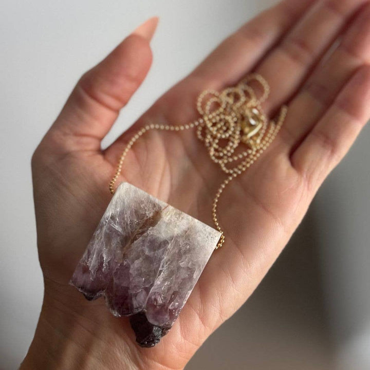 Amethyst Slab Stainless Steel + 18K Gold Plated Necklace