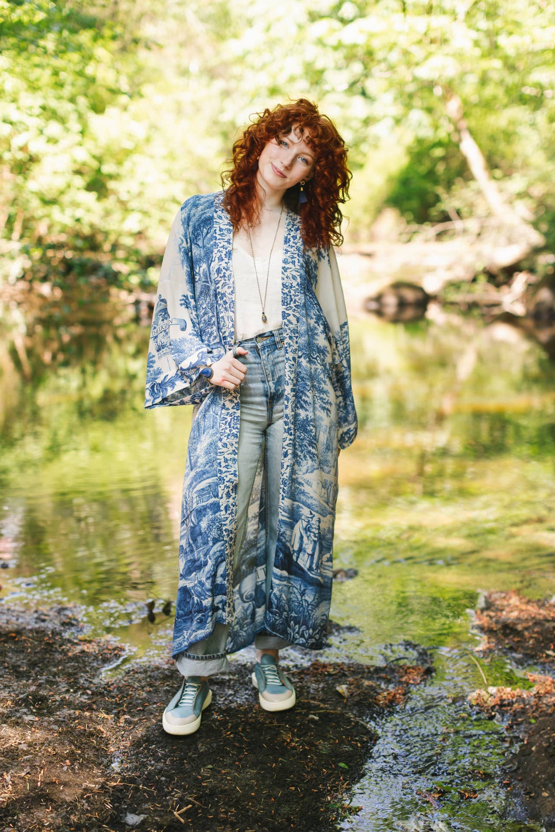 Let The Light In Opera Duster Kimono Robe w/ Delft Print