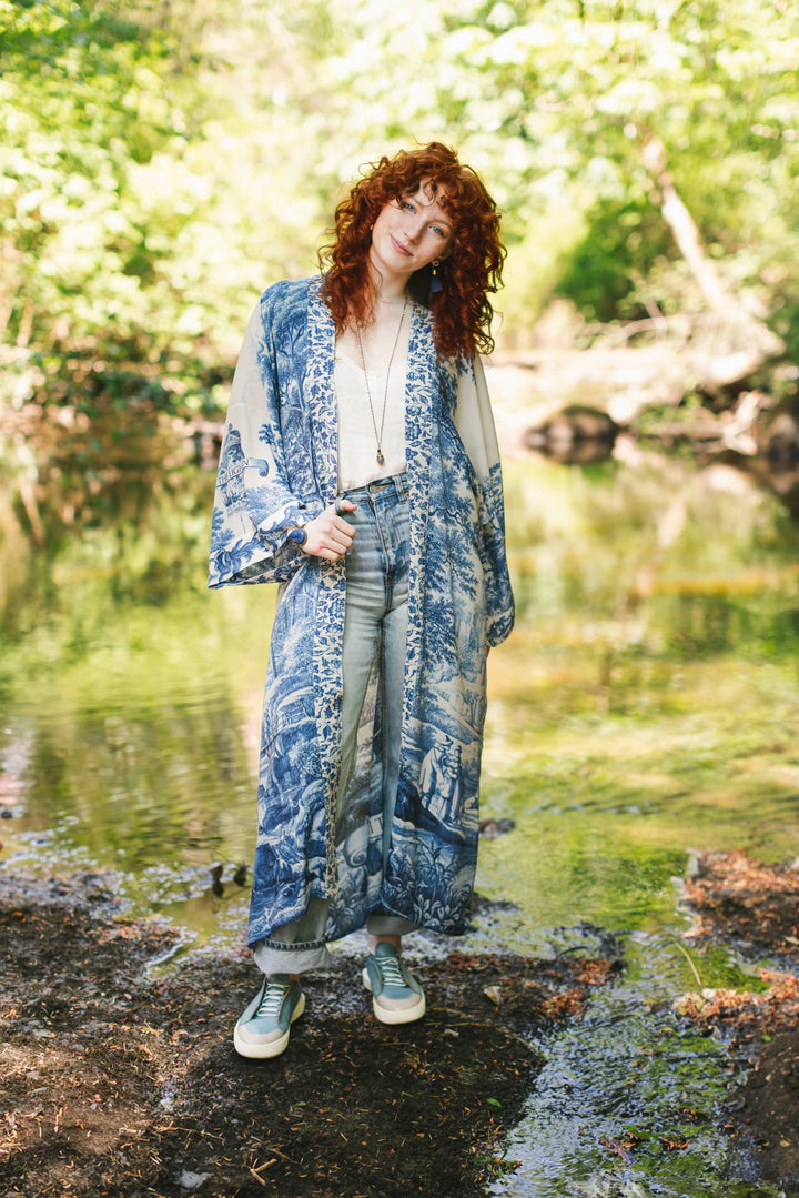 Let The Light In Opera Duster Kimono Robe w/ Delft Print