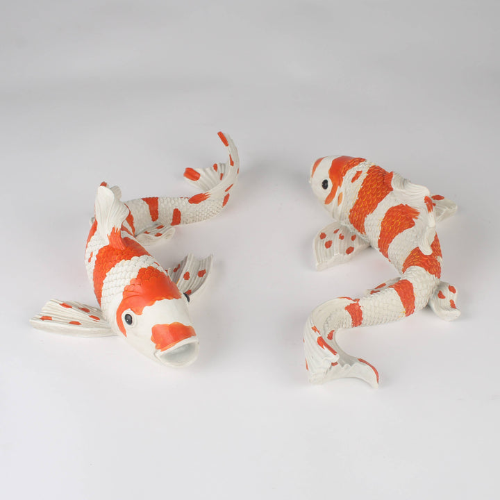 Orange & White Koi Carp Fish Ornament Decorative Figure Pair
