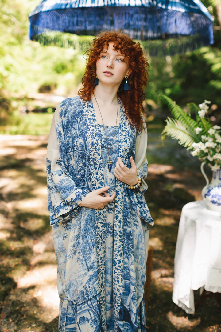 Let The Light In Opera Duster Kimono Robe w/ Delft Print