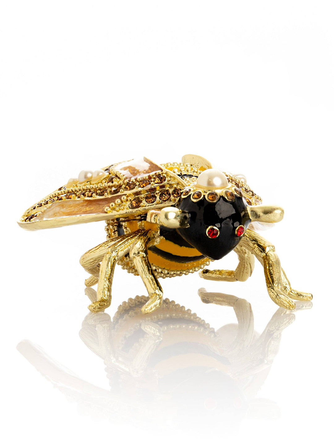 Gold & Black Enamel Honey Bee Queen Trinket Box