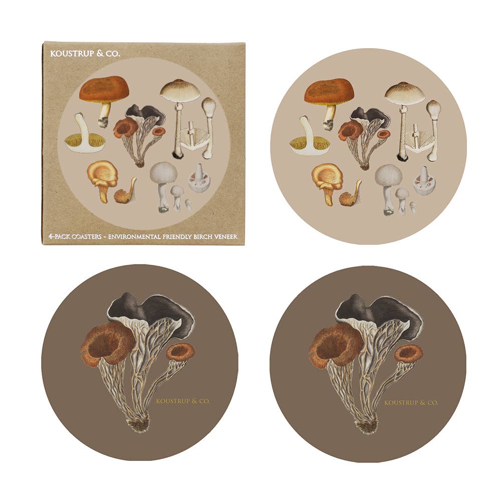 Mushrooms coasters of birch veneer