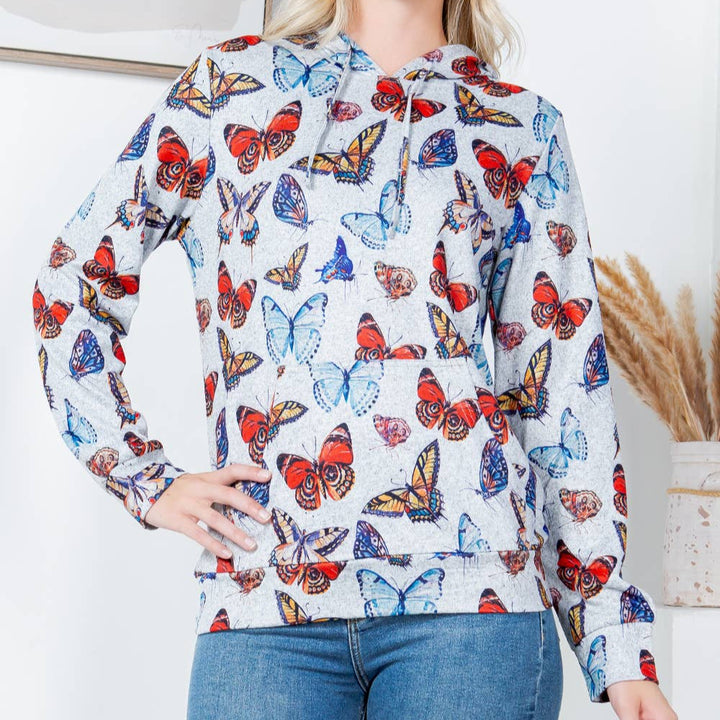Colorful Butterfly Soft Sweater Knit Pullover Hoodie