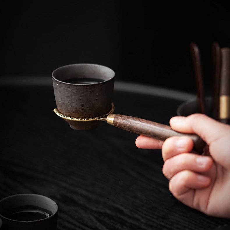 Wooden Gongfu Tea Tools Set with Black Gold Holder