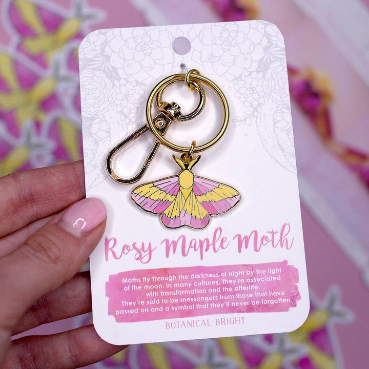 Rosy Maple Moth Enamel Keychain with Key Clip