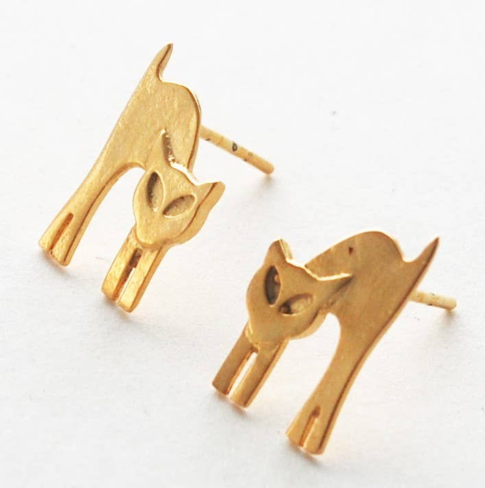 Arching Cat Earrings - Gold