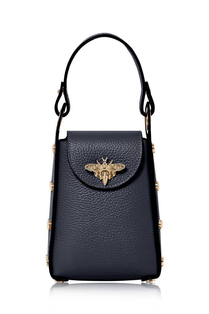 Italian Genuine Leather Mini Bee Bag with Gold Chain Strap