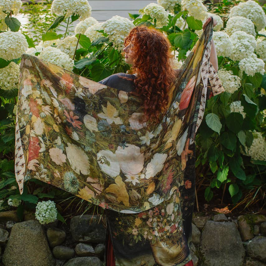 I Dream In Flowers Bohemian Bamboo Scarf with Bees