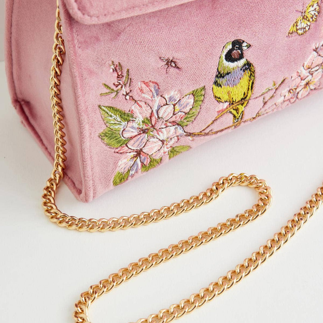 Morning Song Bird Embroidered Mini Pink Tote