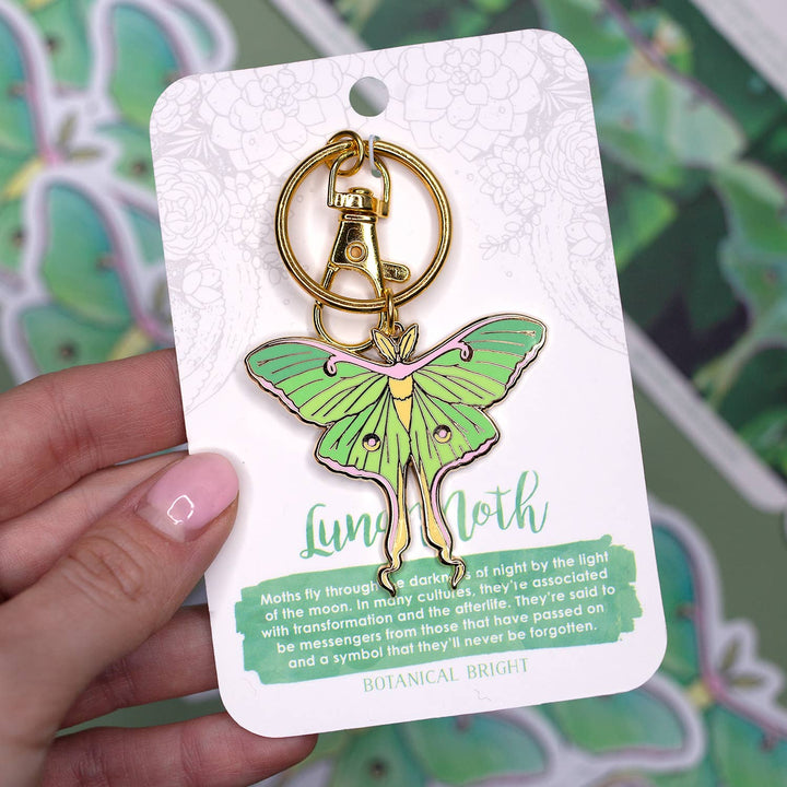 Luna Moth Enamel Keychain with Key Clip