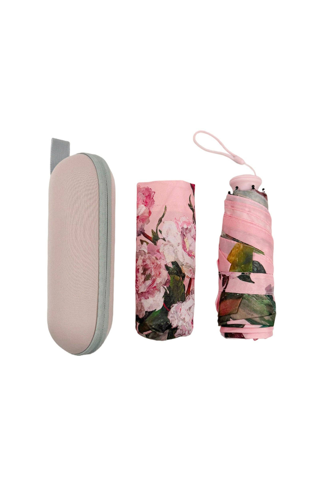 Pink Peonies Floral Umbrella with Travel Case (Mini)