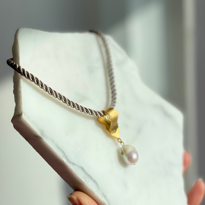 CLARITY Grey Silk Rope + Pearl Choker | Adjustable