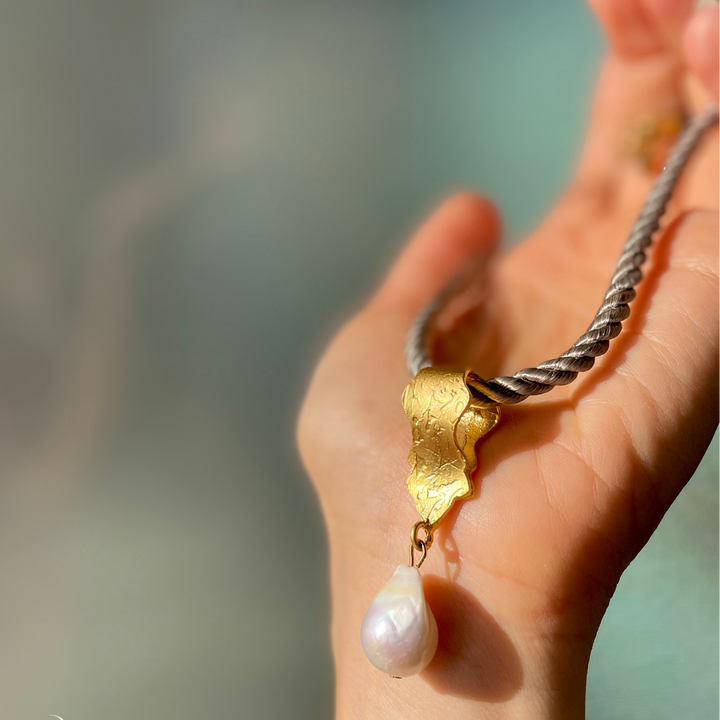 CLARITY Grey Silk Rope + Pearl Choker | Adjustable