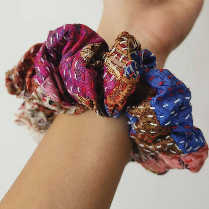 Silk Kantha Scrunchies, Set of 2