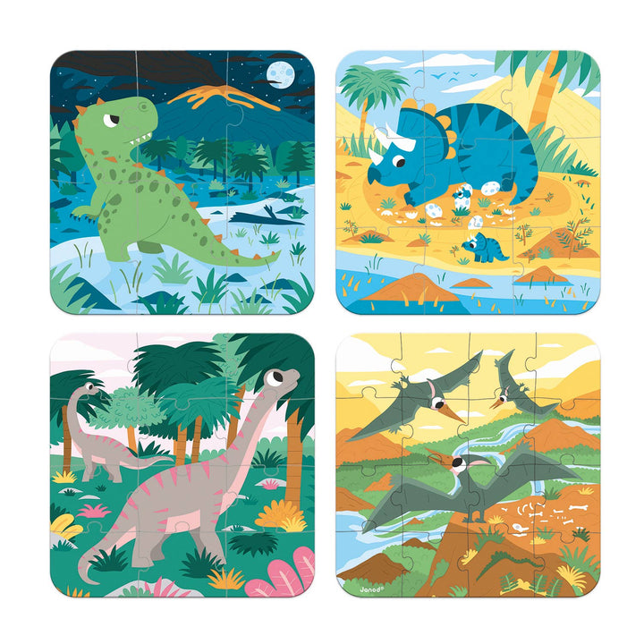 Janod-4 in 1 Progressive Puzzles - Dinosaurs