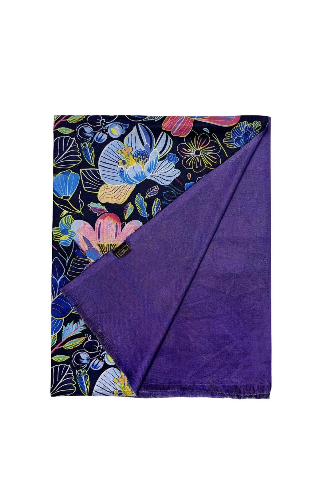 Colourful Orchid Print Wool Frayed Scarf
