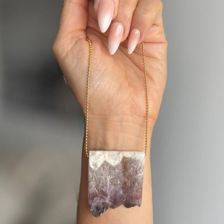 Amethyst Slab Stainless Steel + 18K Gold Plated Necklace