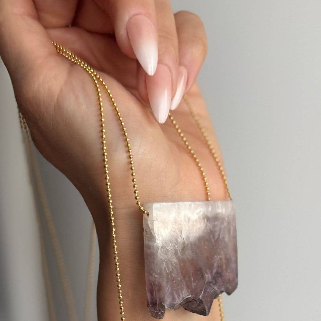 Amethyst Slab Stainless Steel + 18K Gold Plated Necklace