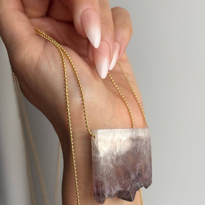 Amethyst Slab Stainless Steel + 18K Gold Plated Necklace