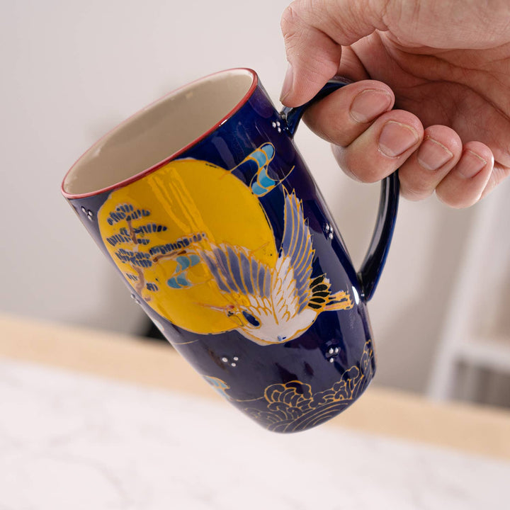Japanese Crane Design 15oz Tea Mugs with Lid and Infuser