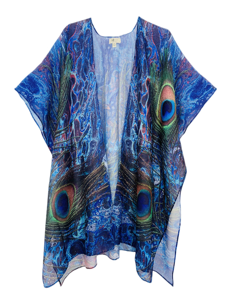 Blue-Multi Peacock Feather Kimono