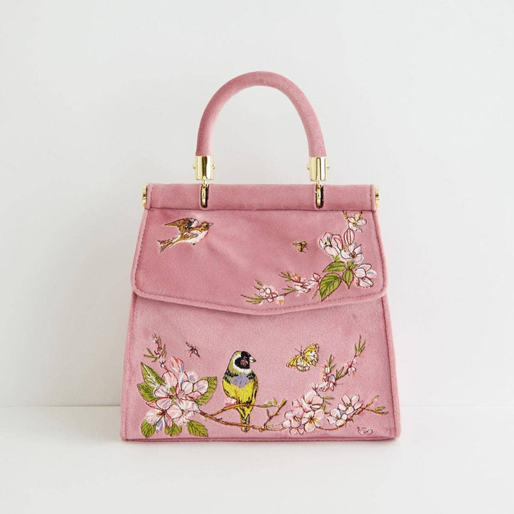 Morning Song Bird Embroidered Mini Pink Tote