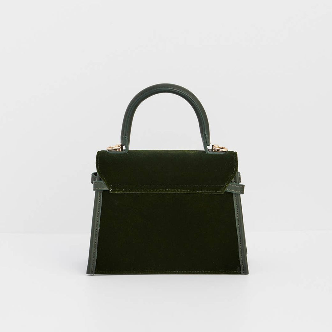 Eliza Wren Embroidered Top Handle Bag in Green Velvet