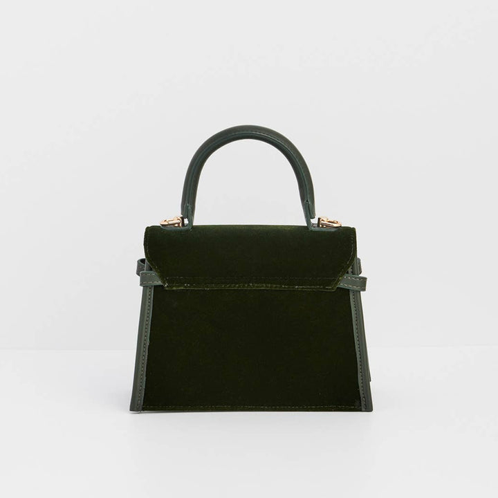 Eliza Wren Embroidered Top Handle Bag in Green Velvet
