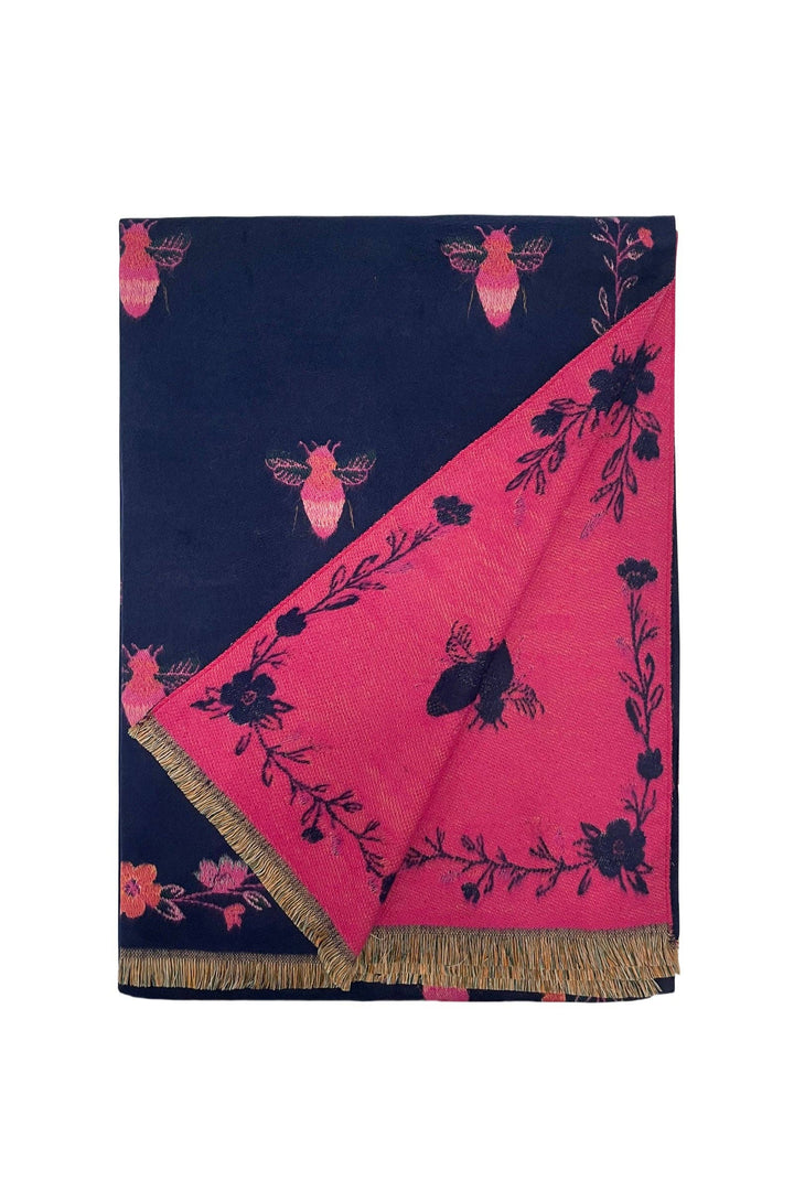 Bee & Floral Soft Woven Frayed Scarf