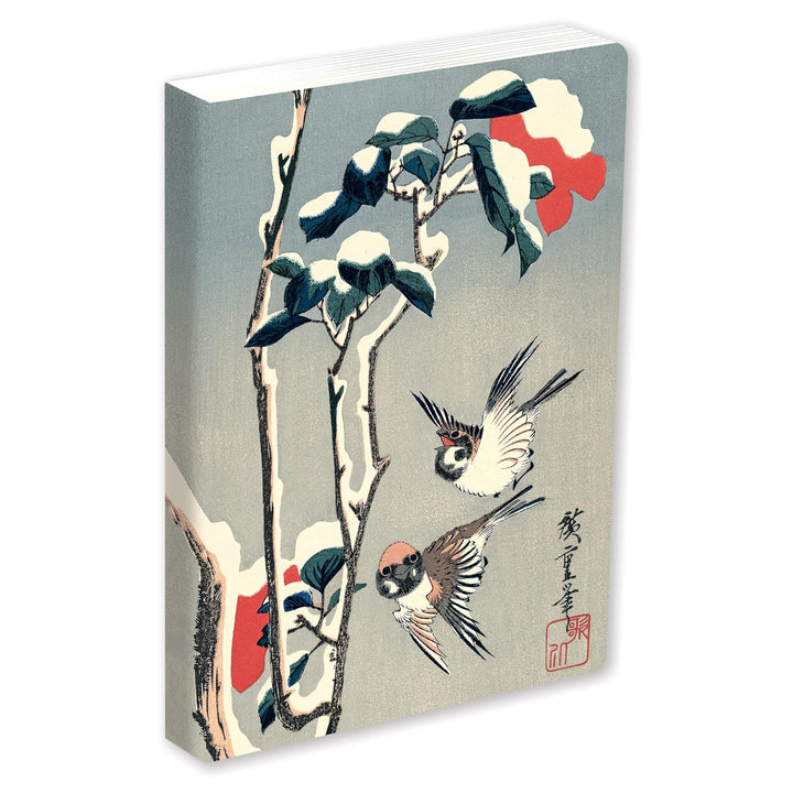 Journal Sparrows and Camellia in Snow by Hiroshige, Lined PB: Blank Lined 144 Page A5 Notebook